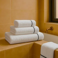 Biancoperla Set di asciugamani ricamati BACCHETTA in cotone spugna bianco> Biancheria Da Bagno