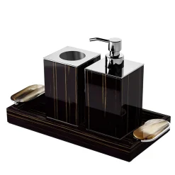Arcahorn Set di dispenser per sapone e portaspazzolino Argentella Ebano> Arredo Bagno