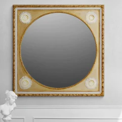 Caiafa Specchio da parete dorato con girasoli in porcellana di Capodimonte e dettagli in oro><noscript><img width=