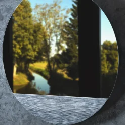 Disain 1971 Specchio da parete Orizzonte Tondo in resina spatolata argento><noscript><img width=