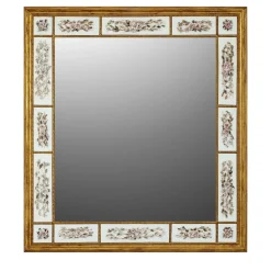 Caiafa Specchio da Parete Oro con Porcellana Biscuit di Capodimonte e Rose Dipinte> Specchi Da Parete