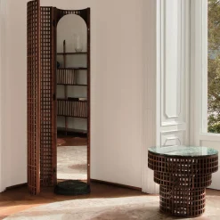 Medulum Specchio da Pavimento in Noce e Marmo Verde Alpi della Collezione Carabottino in Edizione Limitata><noscript><img width=