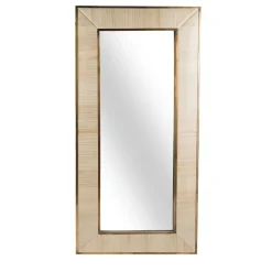 Selezioni Domus Specchio in Pelle di Anguilla e Ottone Lucido Chiaro Nuance Avorio> Specchi Da Parete