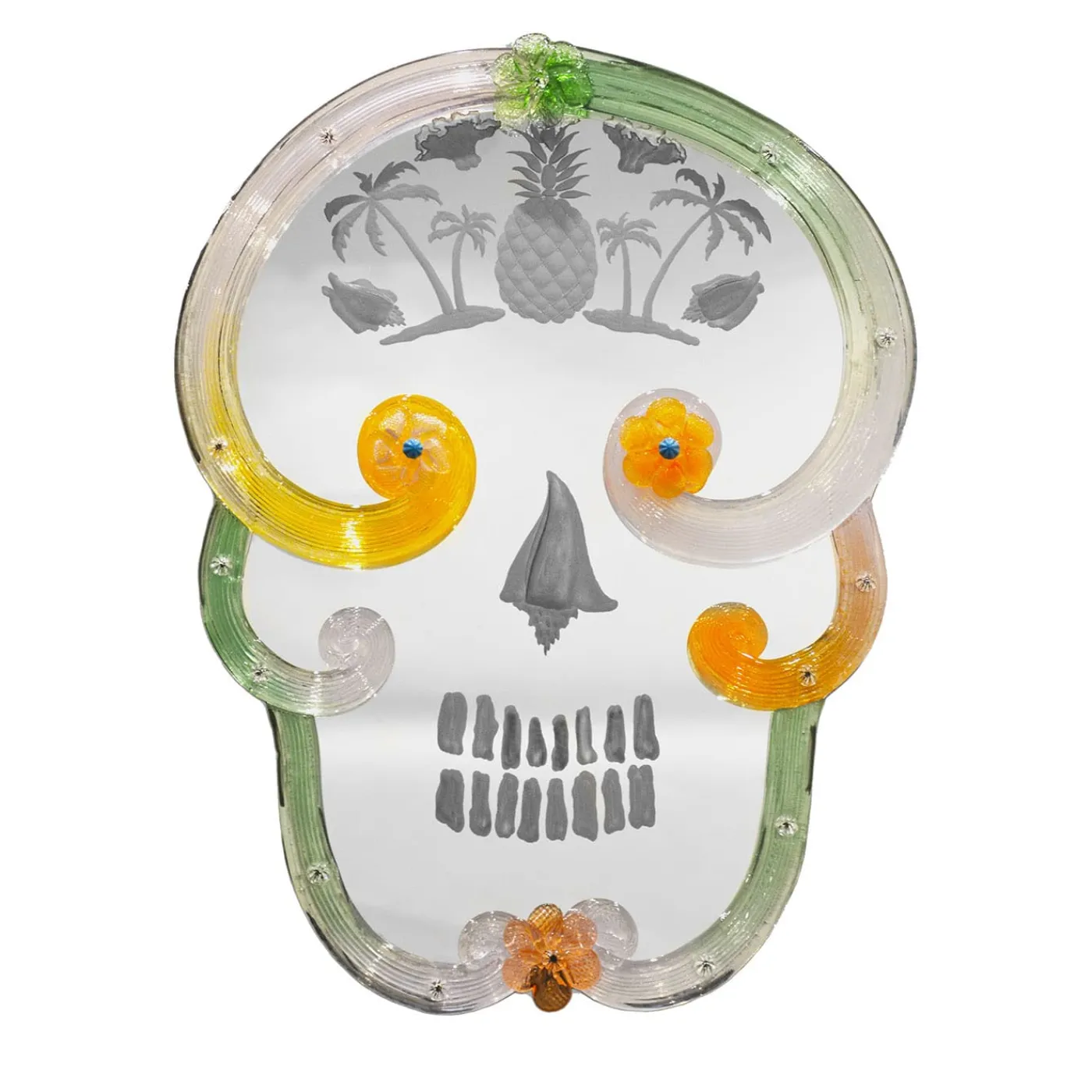 Ongaro & Fuga Specchio XL Pop Skull verde e arancione di Bradley Theodore> Specchi Da Parete