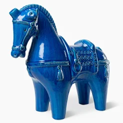 Bitossi Ceramiche Statuetta di cavallo blu di Aldo Londi><noscript><img width=