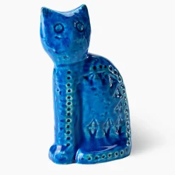 Bitossi Ceramiche Statuetta Gatto Seduto Blu di Aldo Londi><noscript><img width=