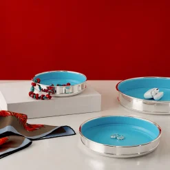 Greggio Svuotatasche Piccolo Rotondo color Turchese Placcato Argento> Svuotatasche