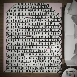 Sergio Mannino Studio Tappeto in lana fatto a mano rosa e grigio con motivo a muro di mattoni cavi> Tappeti E Moquette