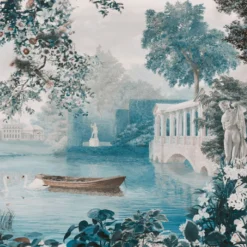 KOHRO Tessuto da rivestimento Blooming Time in cotone blu> Carte Da Parati