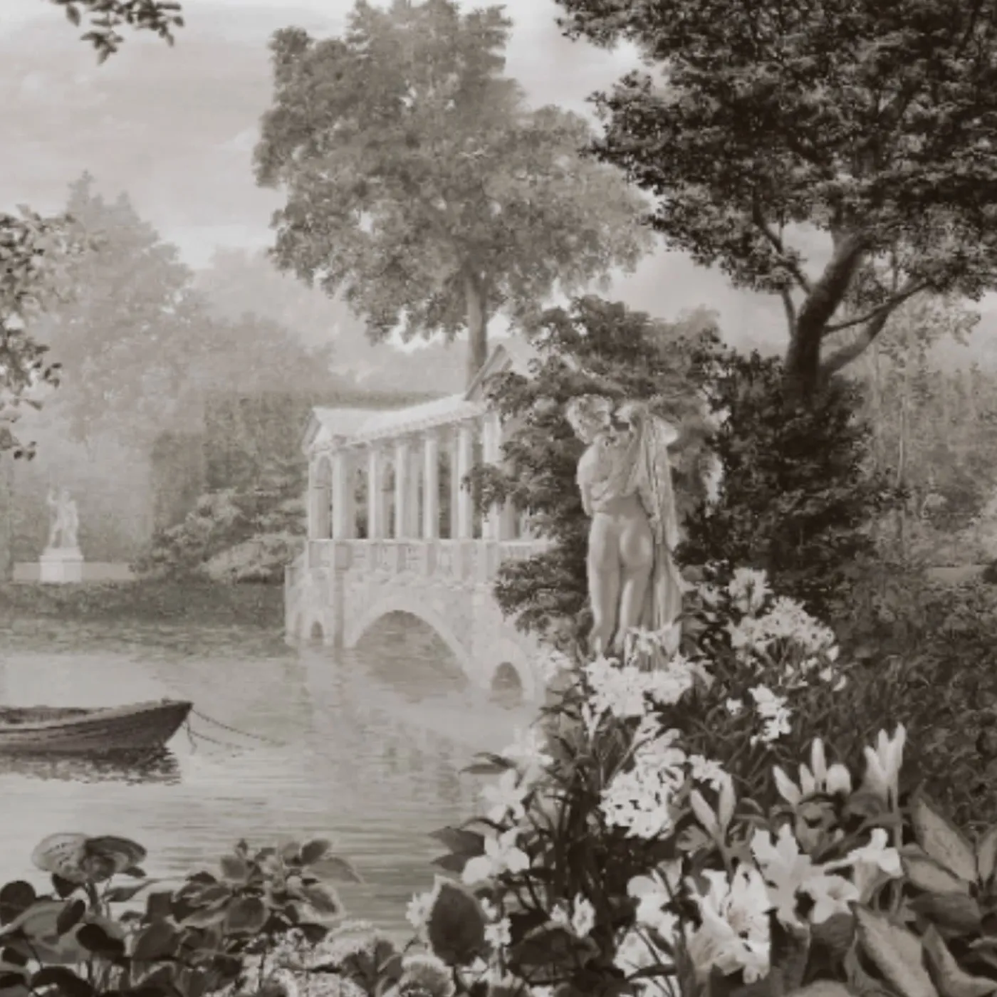 KOHRO Tessuto da rivestimento Blooming Time in cotone bianco, nero e grigio> Carte Da Parati