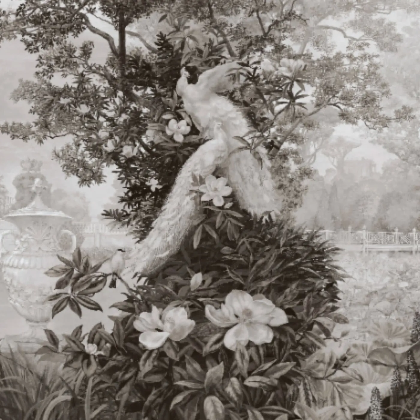 KOHRO Tessuto da rivestimento Blooming Time in cotone bianco, nero e grigio> Carte Da Parati