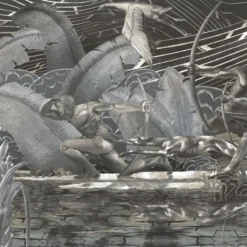 KOHRO Tessuto da rivestimento in poliestere Wildscape, nero e argento, scintillante> Carte Da Parati