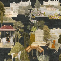 KOHRO Tessuto da rivestimento in cotone nero del Rajasthan> Carte Da Parati