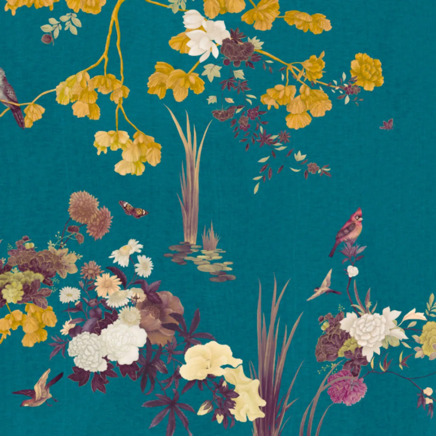 KOHRO Tessuto da rivestimento in poliestere blu, viola e giallo> Carte Da Parati