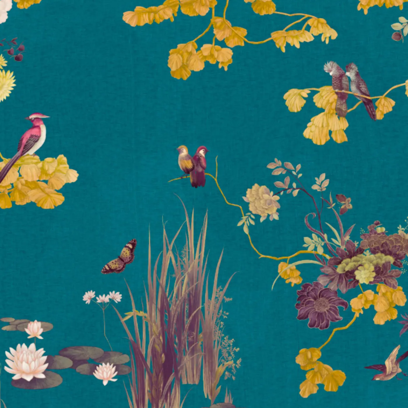 KOHRO Tessuto da rivestimento in poliestere blu, viola e giallo> Carte Da Parati