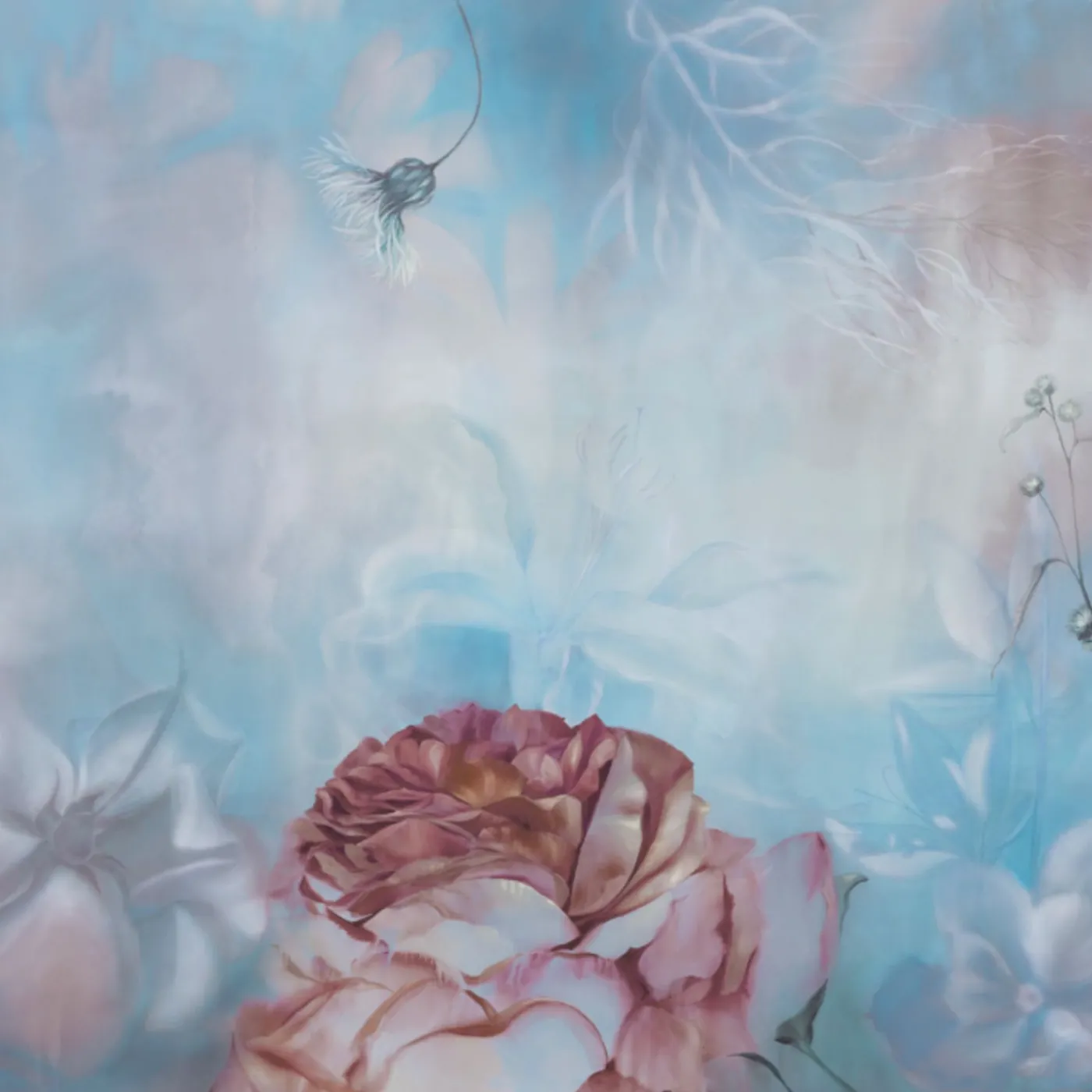 KOHRO Tessuto da rivestimento in cotone Fleuraissance rosa e azzurro> Carte Da Parati