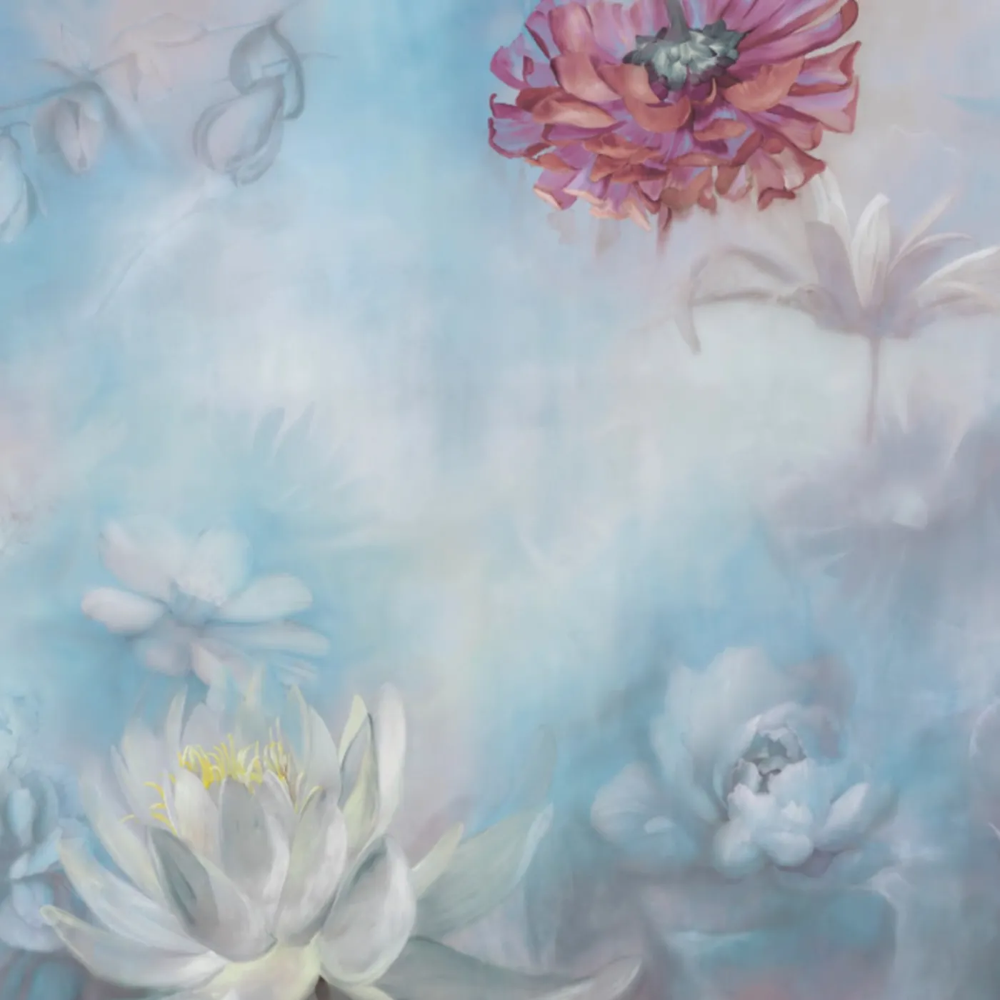 KOHRO Tessuto da rivestimento in cotone Fleuraissance rosa e azzurro> Carte Da Parati