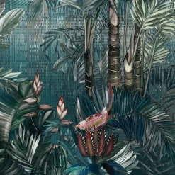 KOHRO Tessuto da rivestimento in poliestere Sarasvati verde e blu> Carte Da Parati