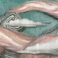 KOHRO Tessuto da rivestimento L'Oiseau de Feu in cotone rosa e azzurro><noscript><img width=