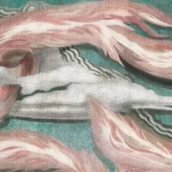 KOHRO Tessuto da rivestimento L'Oiseau de Feu in cotone rosa e azzurro><noscript><img width=