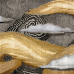 KOHRO Tessuto murale in cotone grigio e oro L'Oiseau de Feu> Carte Da Parati