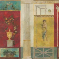 KOHRO Tessuto murale in cotone rosso, giallo e verde di Pompei> Carte Da Parati