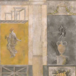 KOHRO Tessuto murale in cotone giallo grigio e beige Pompei> Carte Da Parati