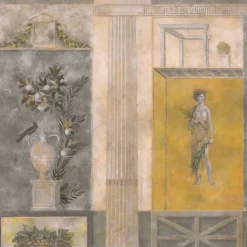 KOHRO Tessuto murale in cotone giallo grigio e beige Pompei><noscript><img width=