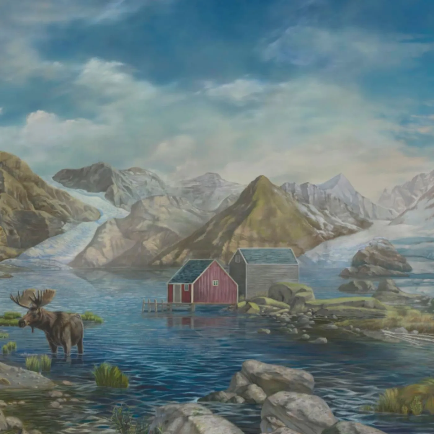 KOHRO Tessuto murale in cotone verde e azzurro Arctic Passages> Carte Da Parati