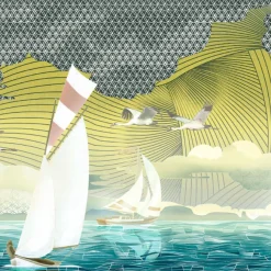 KOHRO Tessuto murale in poliestere giallo e blu mare><noscript><img width=