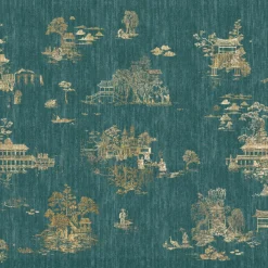 KOHRO Tessuto murale in poliestere verde e oro Ore e lampeggianti><noscript><img width=