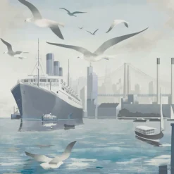 KOHRO Tessuto murale in poliestere blu, grigio e argento Dalla terra al mare> Carte Da Parati