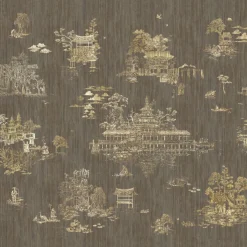 KOHRO Tessuto murale in poliestere marrone e oro Ore e Lampeggi><noscript><img width=