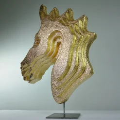 PB Studio Artigiano Testa d'oro Cavallo Scultura d'oro><noscript><img width=
