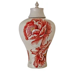 Ceramiche Ceccarelli Tropical & Flowers Bonnie Red Peonies Vaso con coperchio> Vasi Con Coperchio