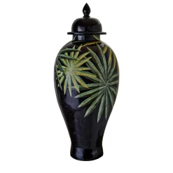 Ceramiche Ceccarelli Tropical & Flowers Clyde Palm Leaves Vaso con coperchio> Vasi Con Coperchio