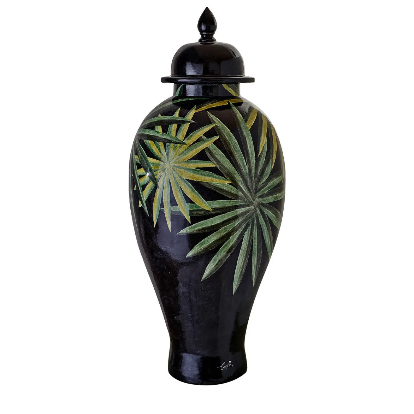 Ceramiche Ceccarelli Tropical & Flowers Clyde Palm Leaves Vaso con coperchio> Vasi Con Coperchio
