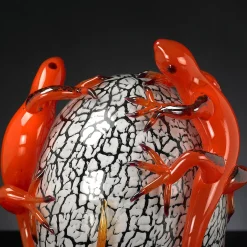 VGnewtrend Uovo di cristallo con gechi di vetro rosso> Statuine