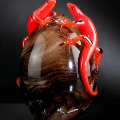 VGnewtrend Uovo di vetro marrone con 2 gechi rossi> Statuine