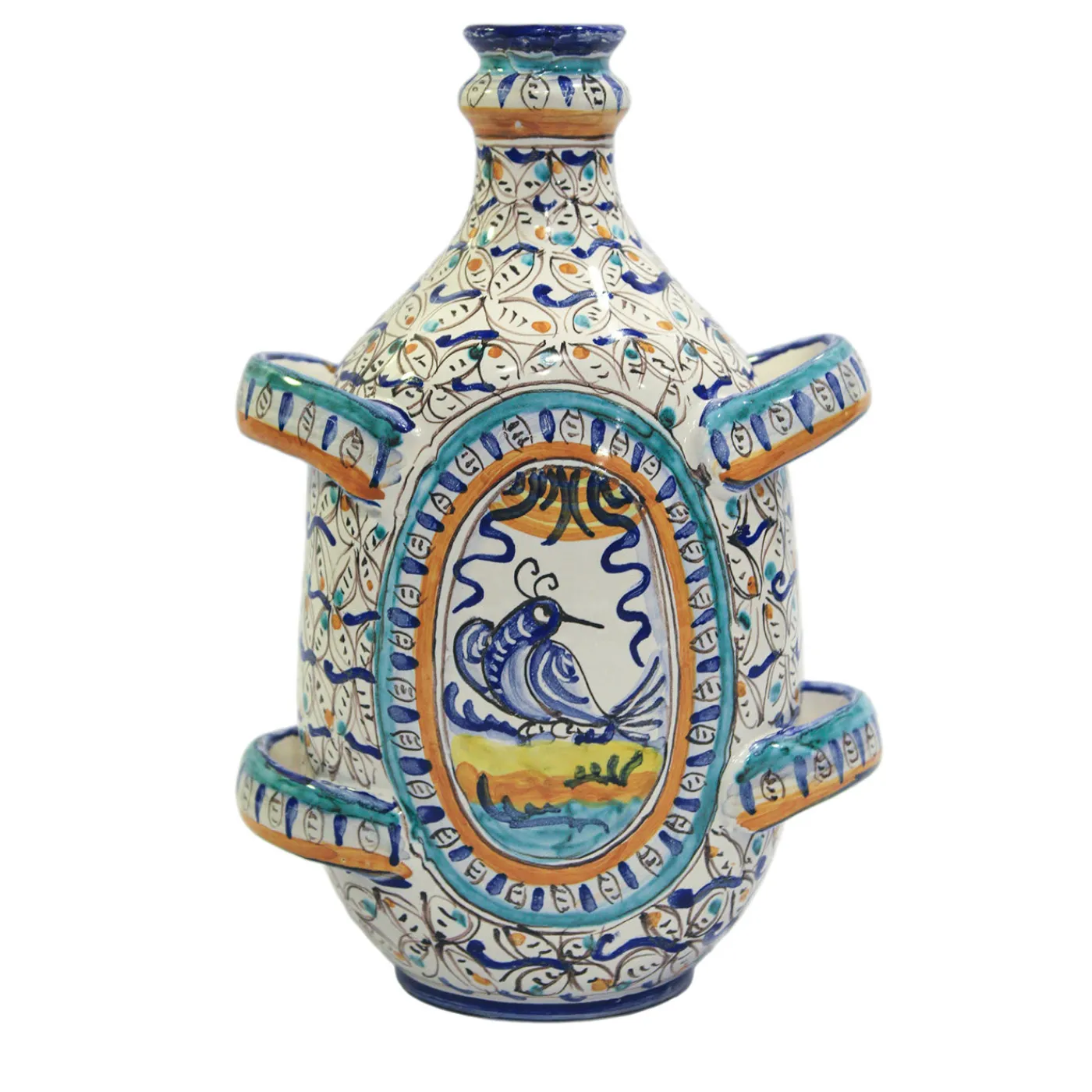 Sbigoli Terrecotte Firenze Vaso a fiasco Uccellino con 4 maniglie di Lorenza Adami> Anfore