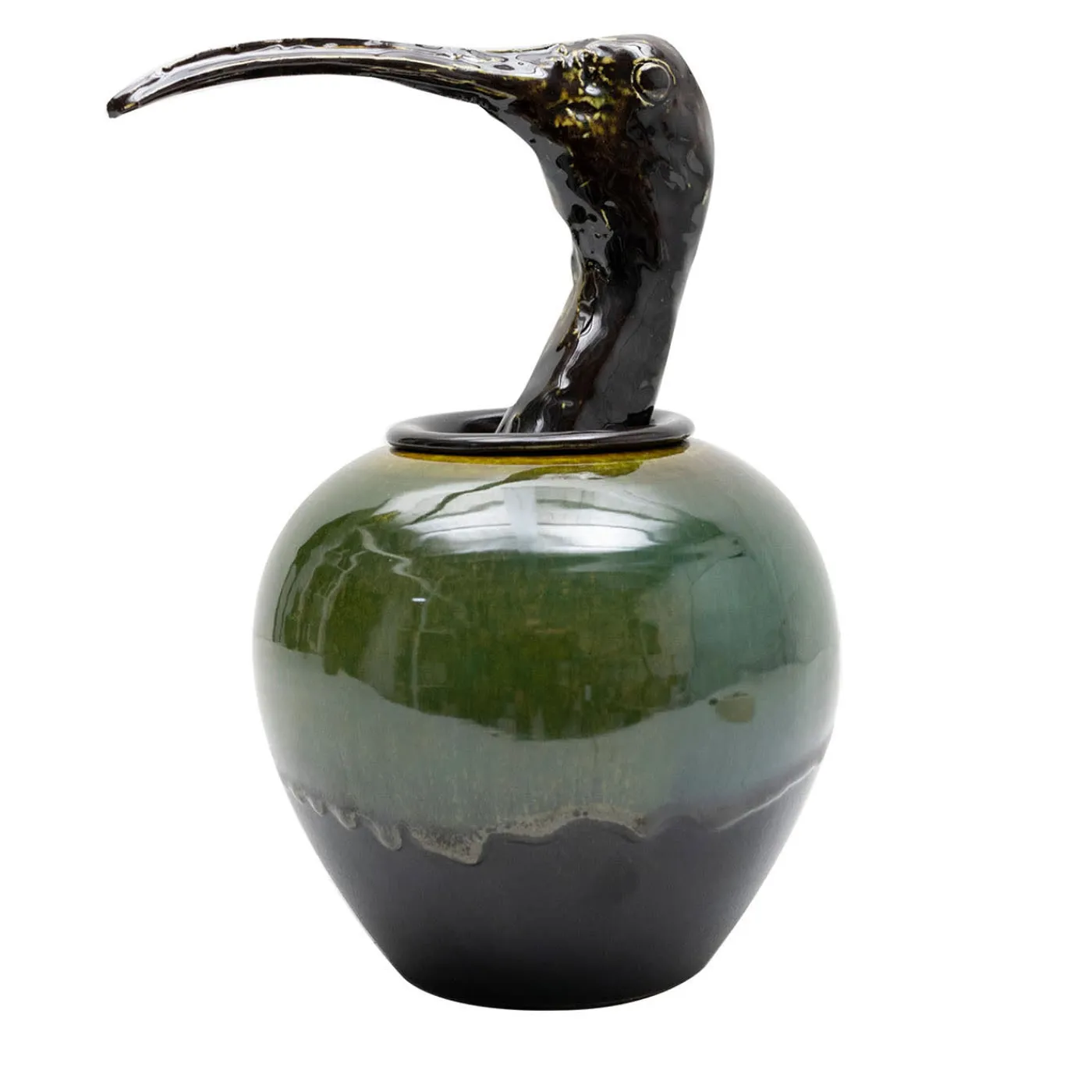 Amaaro Vaso Canopo Ibis nero e verde> Vasi Figurativi