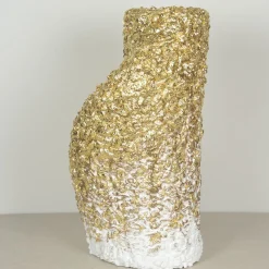 PB Studio Artigiano Vaso Con Scaglie Di Marmo Foglia Oro E Smalto Bianco Lucido><noscript><img width=