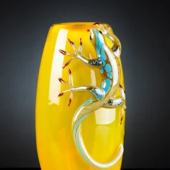 VGnewtrend Vaso giallo con 2 gechi><noscript><img width=