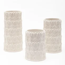 Pietrachiara Vaso grande in gres bianco con motivo a foglie Anne> Vasi Da Fiori