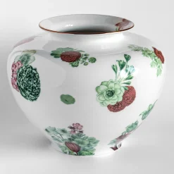 Grand Tour by Vito Nesta Vaso in porcellana Anfora con fiori verdi e rossi H24Cm> Anfore