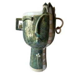 Metakeramos Vaso Kora Fiorita in Ceramica Verde della Collezione Emozionale> Vasi Figurativi