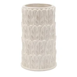 Pietrachiara Vaso medio in gres bianco con motivo a foglie Anne> Vasi Da Fiori