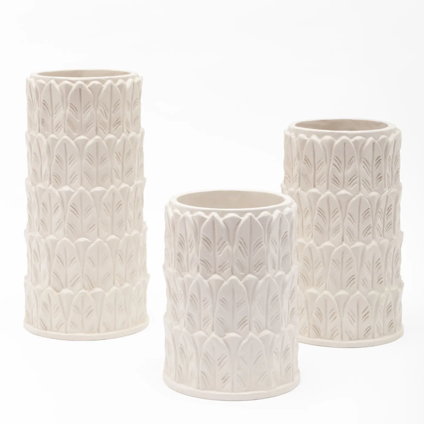 Pietrachiara Vaso medio in gres bianco con motivo a foglie Anne> Vasi Da Fiori