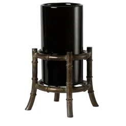 Piccoli Smalti Vaso Mini Bambù in Vetro Nero> Vasi Da Fiori