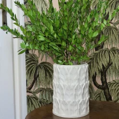 Pietrachiara Vaso piccolo in gres bianco con motivo a foglie Anne> Vasi Da Fiori